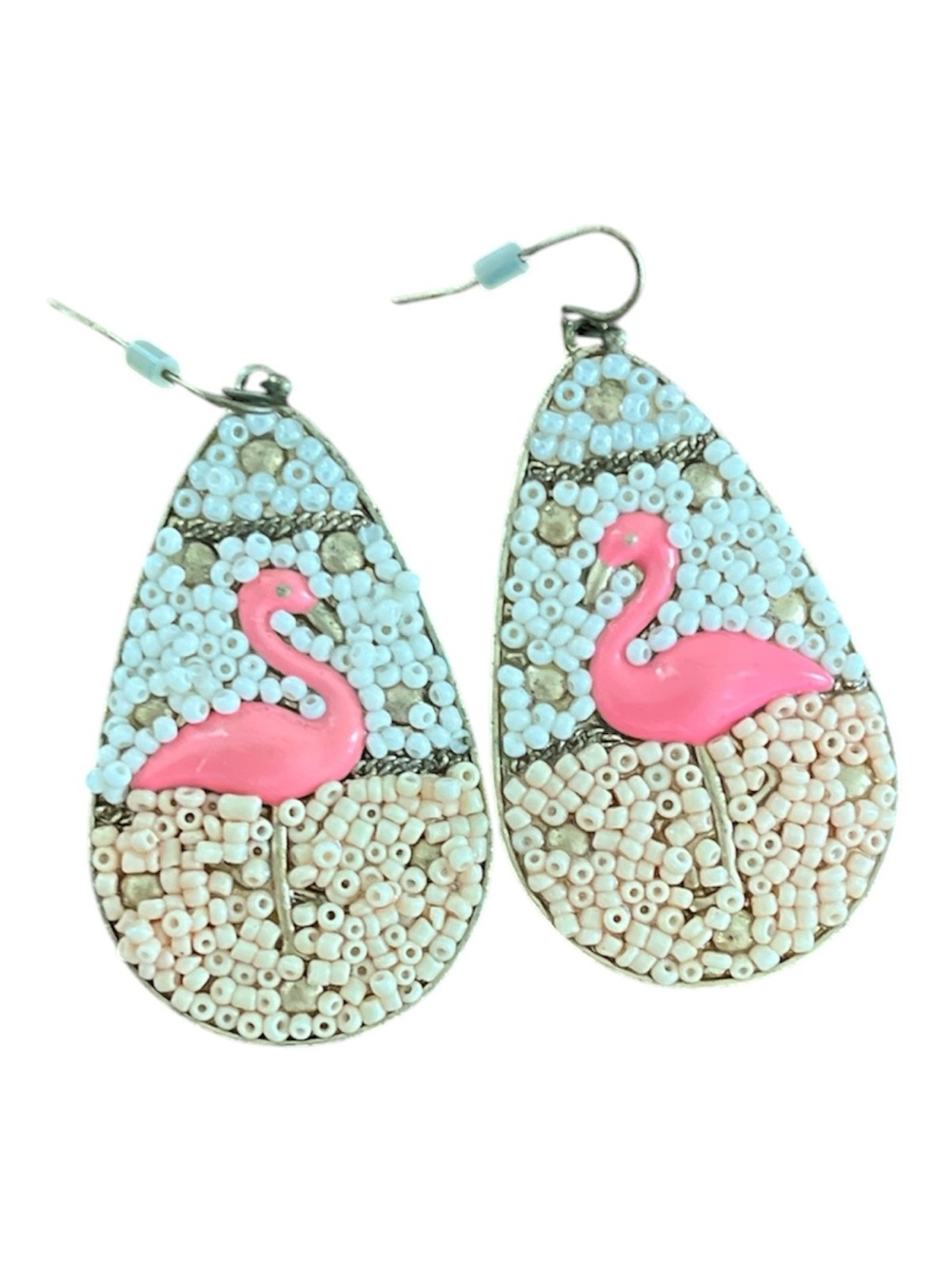 Key West Pink Flamingo Beaded Teardrop Earrings - Women Accessories